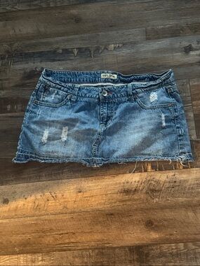 Paris Blues Denim Distressed Mini Skirt - Blue